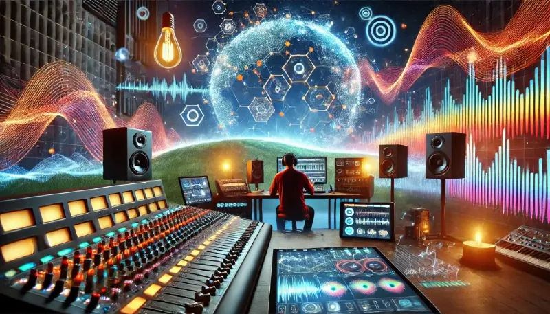 Artistes des chansons françaises en studio d’enregistrement numérique, production moderne